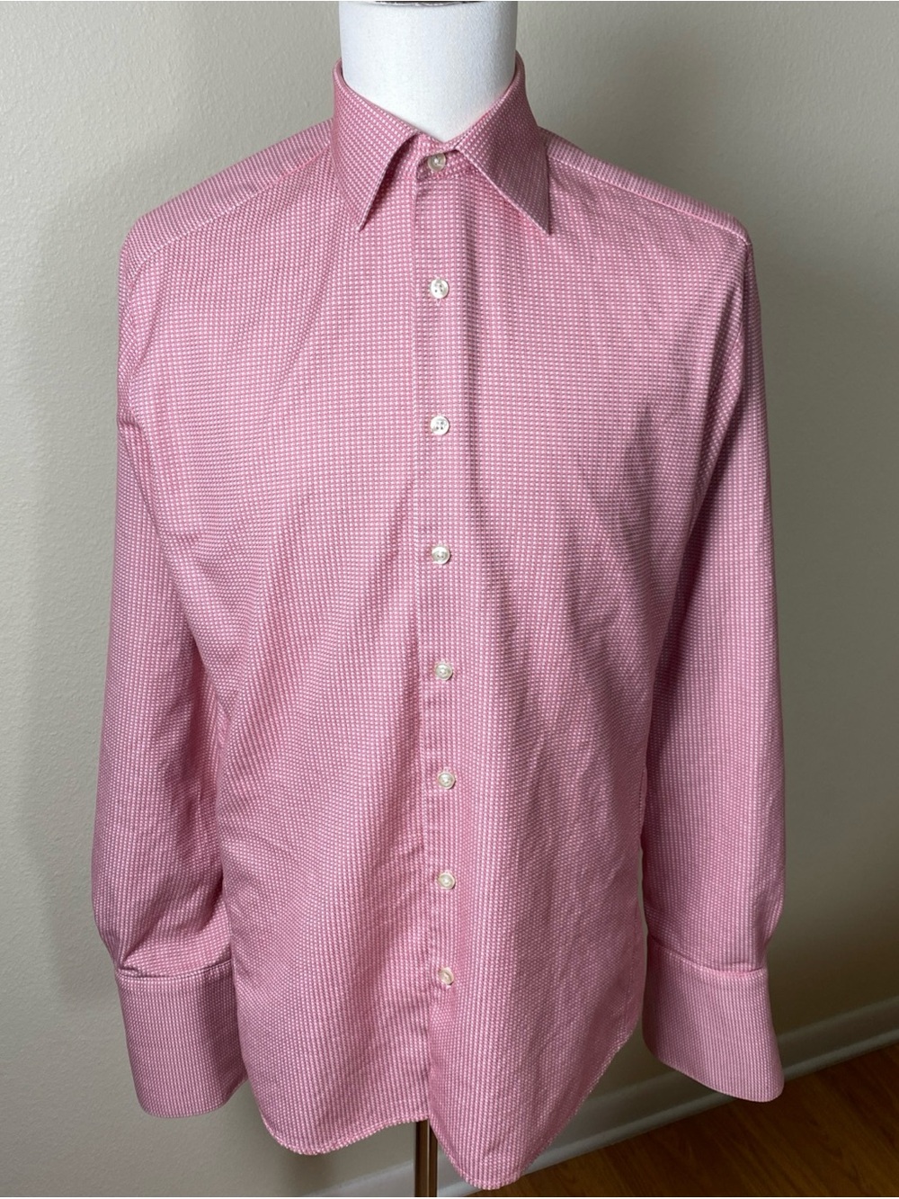 Thomas Pink Jermyn Street London Men’s 16.5 Large Pink Basket Weave French Cuff
